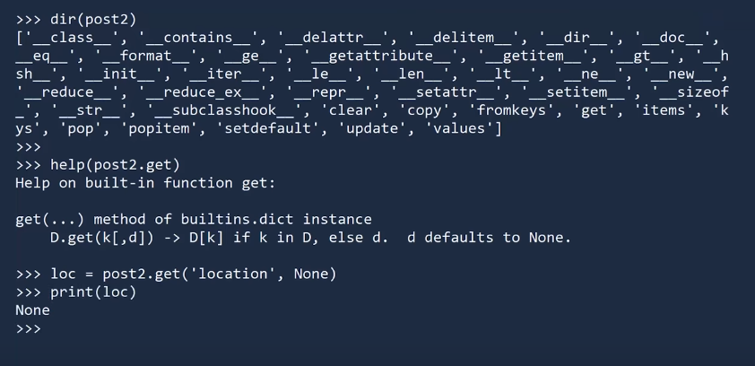 Python dictionary with the get method