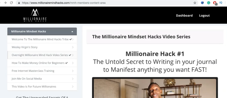 Overnight Millionaire System Review - Dashboard